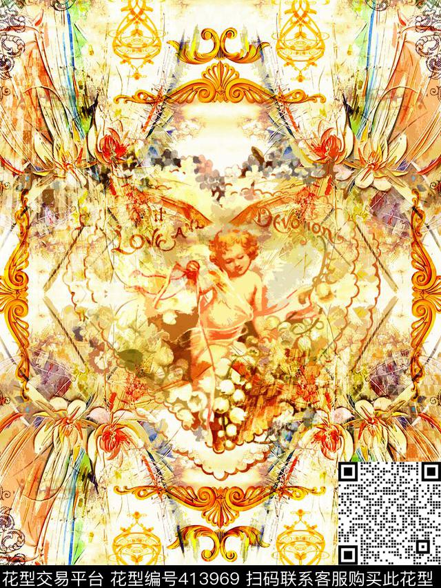 欧式宗教花边数码印花华亿平台下载（图片编号: 413969） - 瓦栏（Walan）