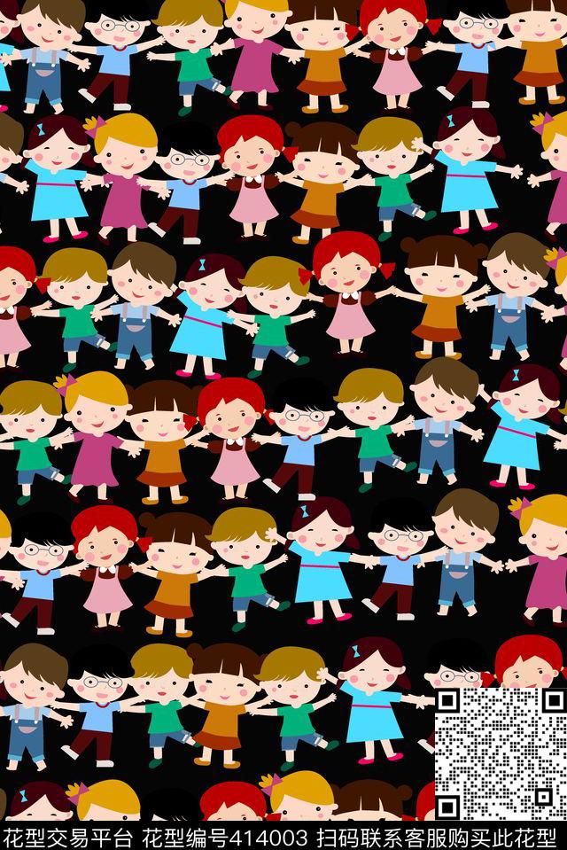 可爱卡通孩童传统印花华亿平台下载（图片编号: 414003） - 瓦栏（Walan）