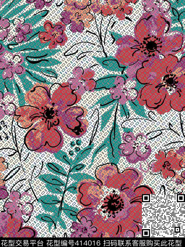 几何花线条传统印花华亿平台下载（图片编号: 414016） - 瓦栏（Walan）