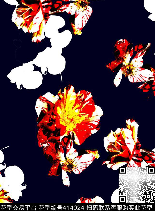 花抽象欧美风数码印花华亿平台下载（图片编号: 414024） - 瓦栏（Walan）