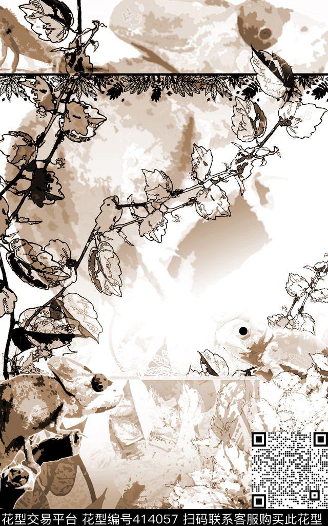 热带风情变色龙动物传统印花华亿平台下载（图片编号: 414057） - 瓦栏（Walan）