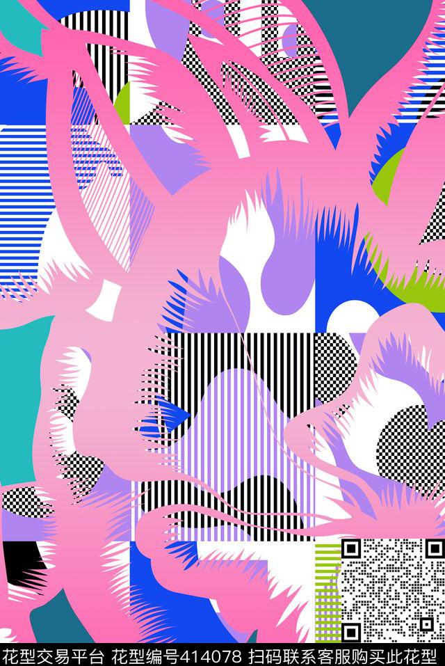 大牌几何彩色数码印花华亿平台下载（图片编号: 414078） - 瓦栏（Walan）