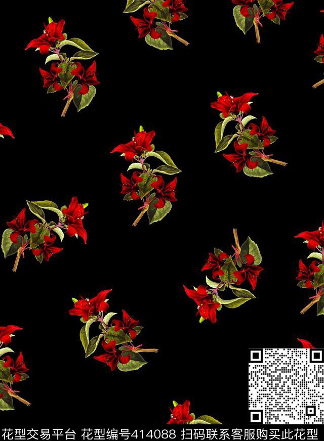 复古花欧美风格数码印花华亿平台下载（图片编号: 414088） - 瓦栏（Walan）