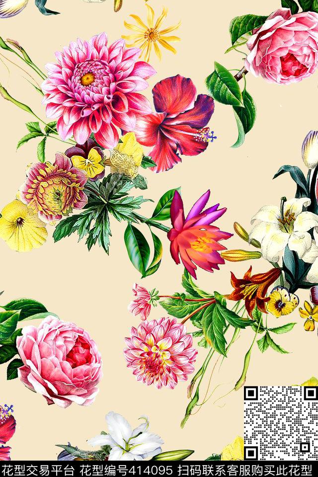 时尚花卉数码印花华亿平台下载（图片编号: 414095） - 瓦栏（Walan）