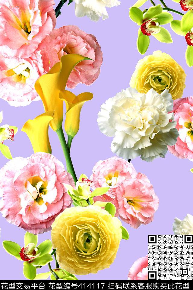 时尚花卉数码印花华亿平台下载（图片编号: 414117） - 瓦栏（Walan）