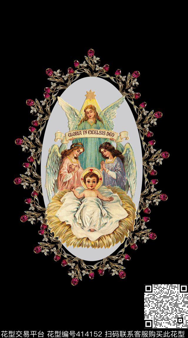 复古天使油画数码印花华亿平台下载（图片编号: 414152） - 瓦栏（Walan）