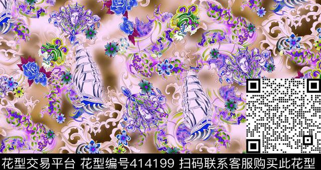 帆船人头传统印花华亿平台下载（图片编号: 414199） - 瓦栏（Walan）