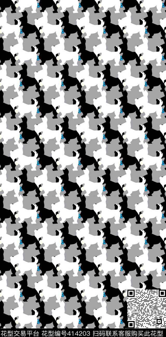 流行时尚狗黑白传统印花华亿平台下载（图片编号: 414203） - 瓦栏（Walan）