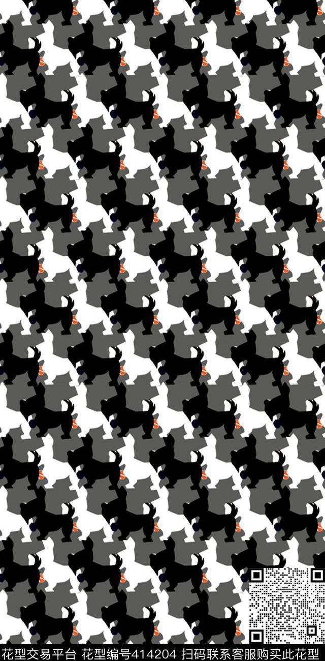 流行时尚狗黑白传统印花华亿平台下载（图片编号: 414204） - 瓦栏（Walan）