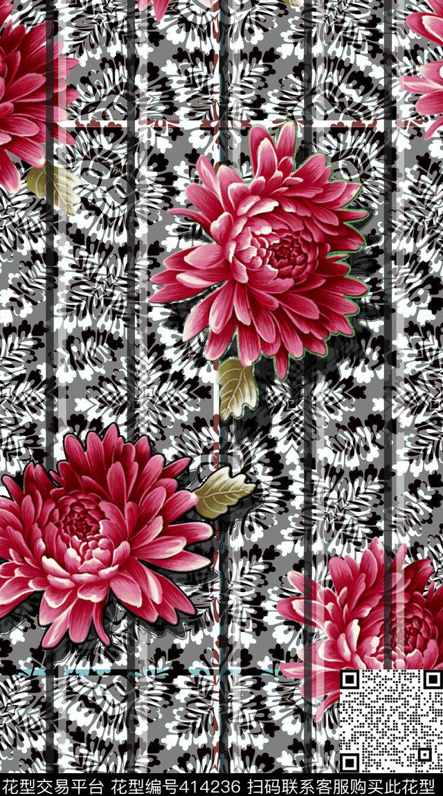 花朵复古花卉数码印花华亿平台下载（图片编号: 414236） - 瓦栏（Walan）