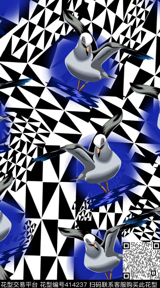 欧式抽象鸟类数码印花华亿平台下载（图片编号: 414237） - 瓦栏（Walan）