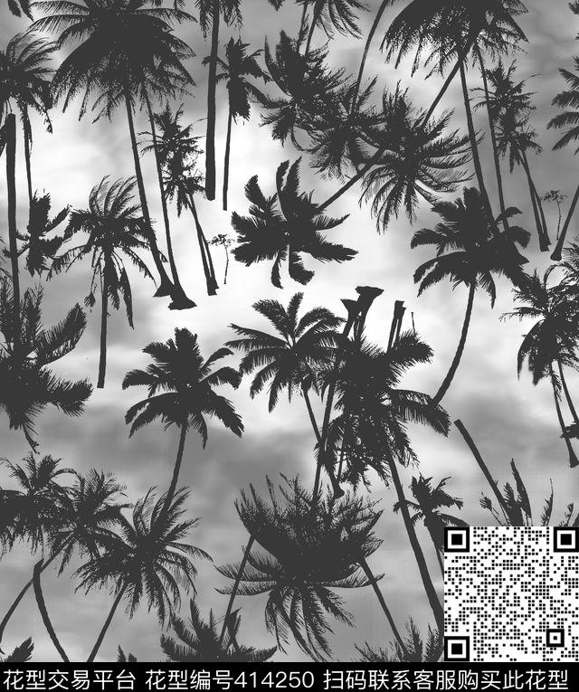 彩色椰树热带植物时尚泳装数码印花华亿平台下载（图片编号: 414250） - 瓦栏（Walan）