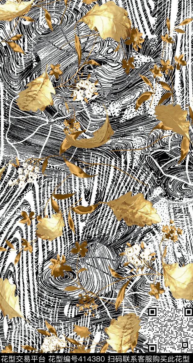 金叶金枝年轮数码印花华亿平台下载（图片编号: 414380） - 瓦栏（Walan）