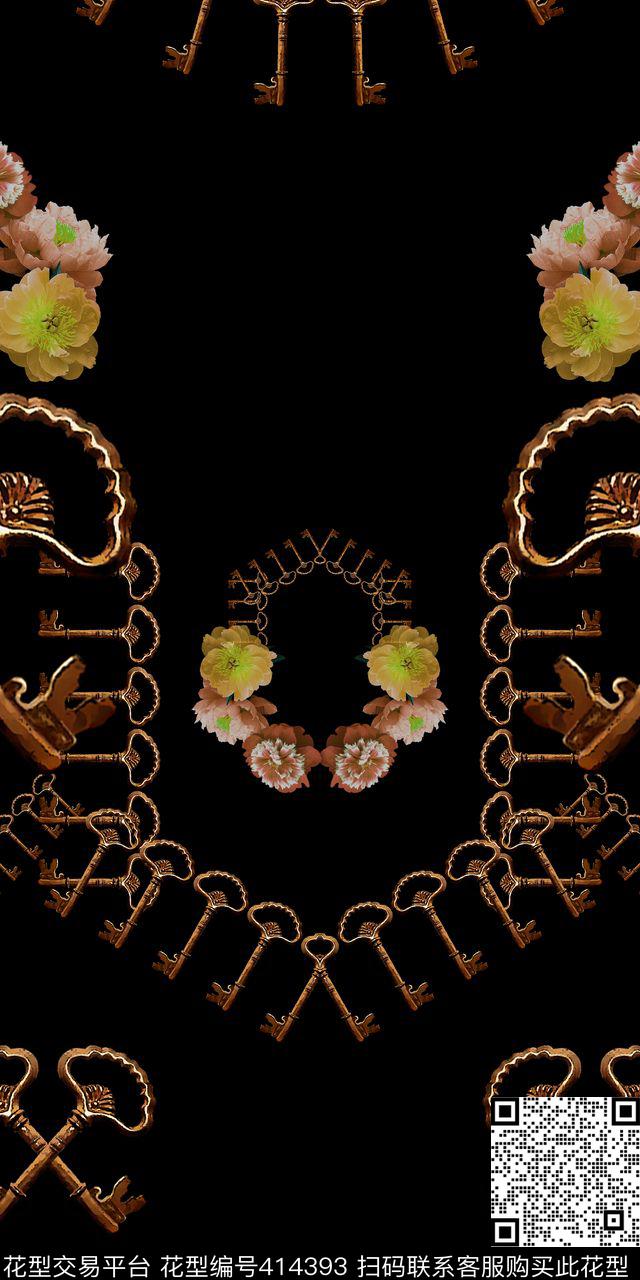 钥匙时装大牌数码印花华亿平台下载（图片编号: 414393） - 瓦栏（Walan）