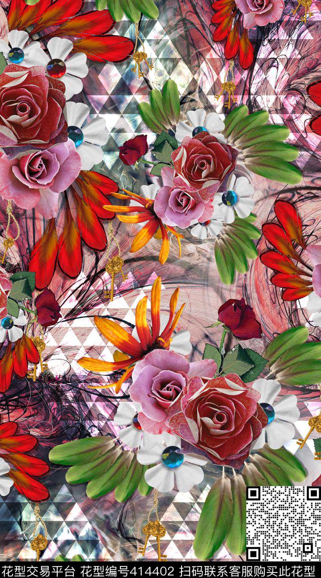 服装花卉绳索数码印花华亿平台下载（图片编号: 414402） - 瓦栏（Walan）
