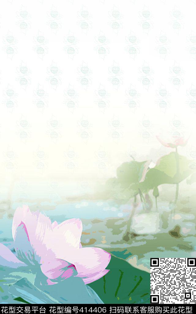 荷花中国风传统印花华亿平台下载（图片编号: 414406） - 瓦栏（Walan）