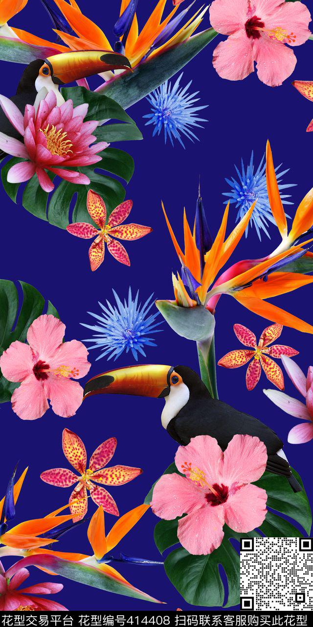 热带热带花、动物数码印花华亿平台下载（图片编号: 414408） - 瓦栏（Walan）