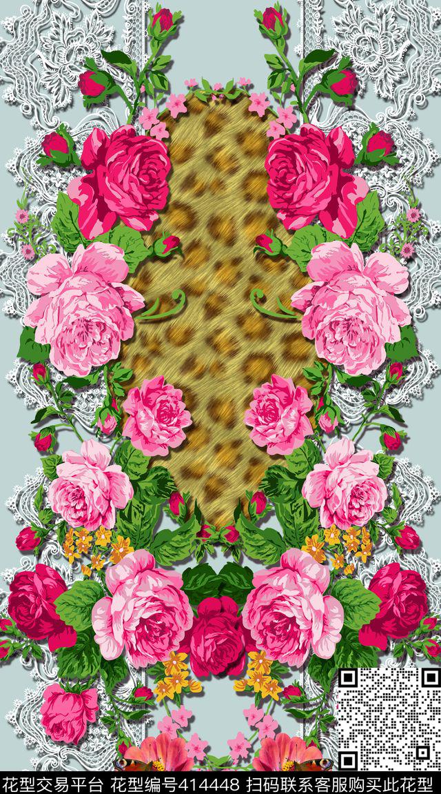 时尚豹纹花卉传统印花华亿平台下载（图片编号: 414448） - 瓦栏（Walan）