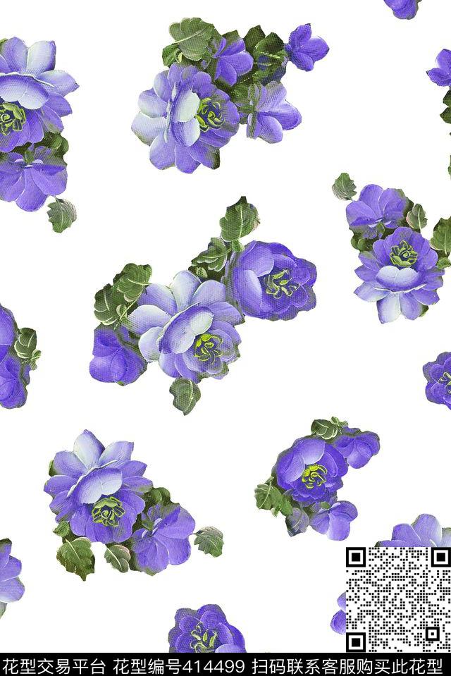 浅底油画花卉花卉数码印花华亿平台下载（图片编号: 414499） - 瓦栏（Walan）