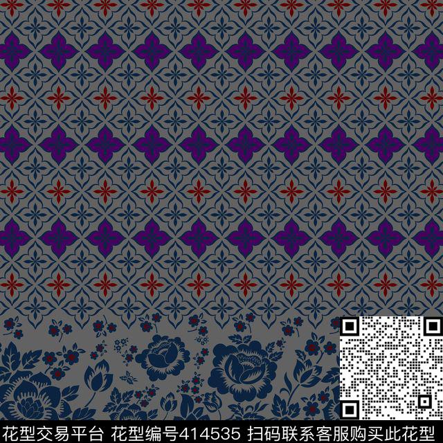 花瓣几何传统花卉系列传统印花华亿平台下载（图片编号: 414535） - 瓦栏（Walan）