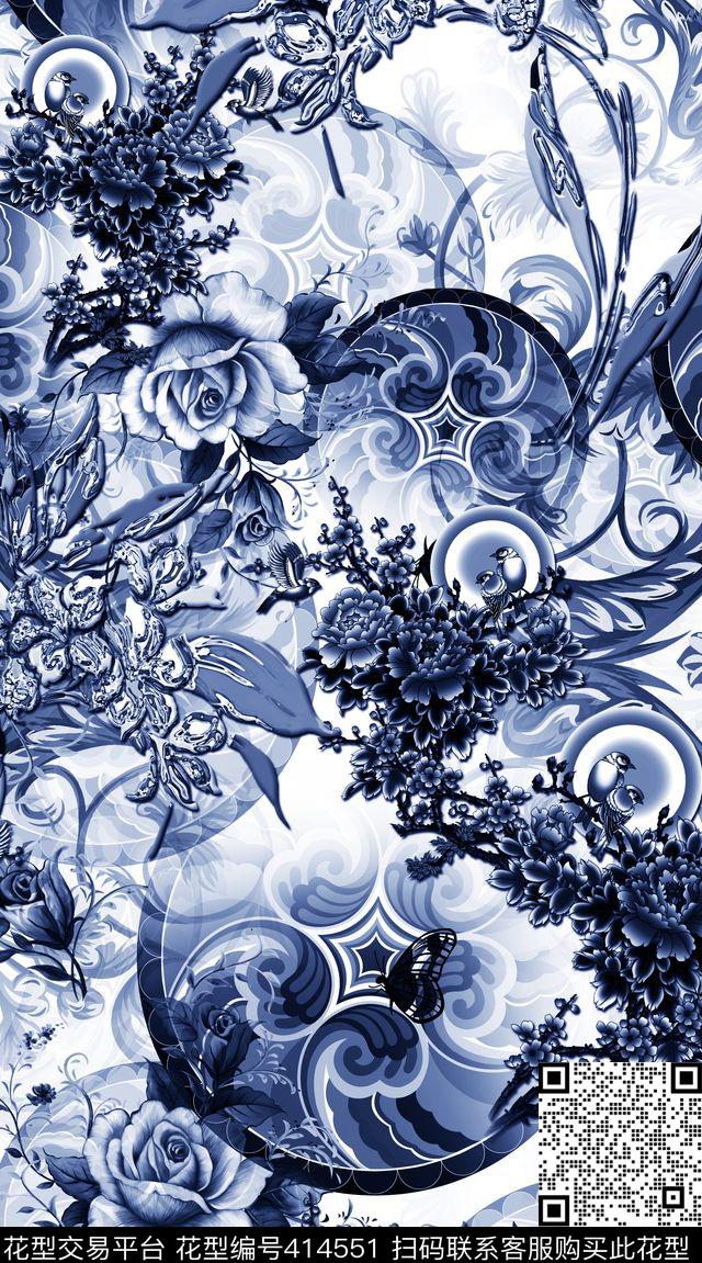 服装花卉兰数码印花华亿平台下载（图片编号: 414551） - 瓦栏（Walan）