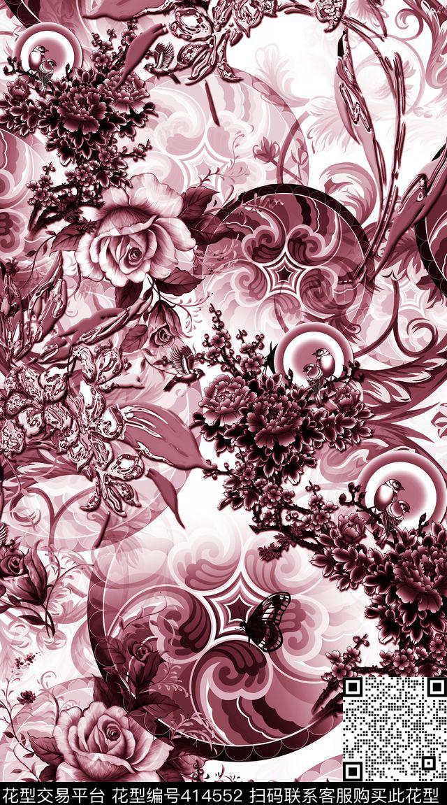 服装花卉兰传统印花华亿平台下载（图片编号: 414552） - 瓦栏（Walan）