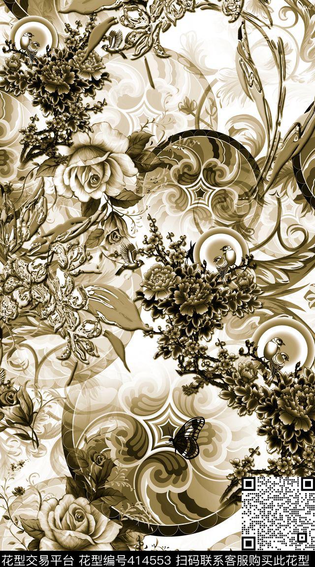 服装花卉兰传统印花华亿平台下载（图片编号: 414553） - 瓦栏（Walan）