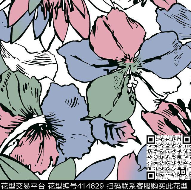 花卉紫荆花传统印花华亿平台下载（图片编号: 414629） - 瓦栏（Walan）