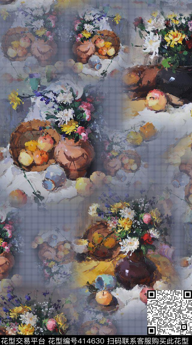 欧式复古水粉画数码印花华亿平台下载（图片编号: 414630） - 瓦栏（Walan）