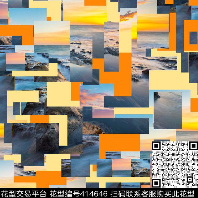 潮流抽象几何数码印花华亿平台下载（图片编号: 414646） - 瓦栏（Walan）