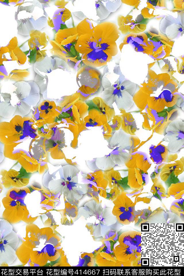 抽象花卉兰花数码印花华亿平台下载（图片编号: 414667） - 瓦栏（Walan）