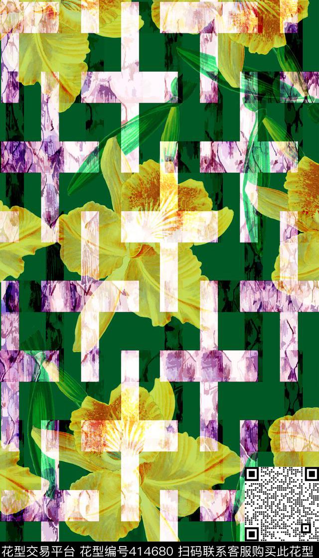 几何花卉数码印花华亿平台下载（图片编号: 414680） - 瓦栏（Walan）