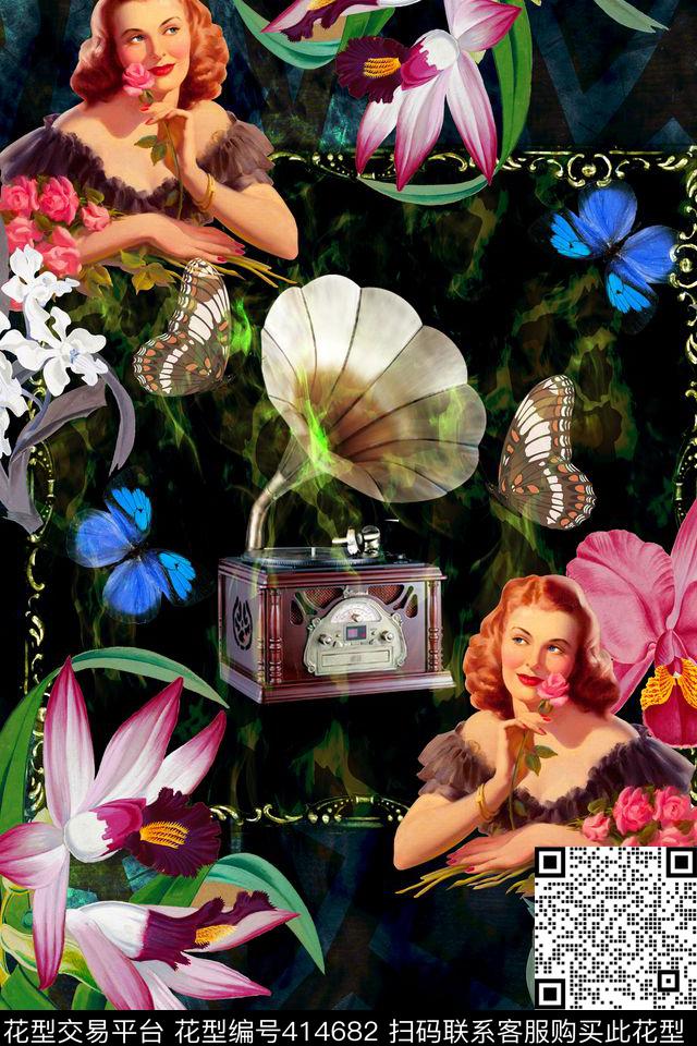 定位欧美复古花卉数码印花华亿平台下载（图片编号: 414682） - 瓦栏（Walan）