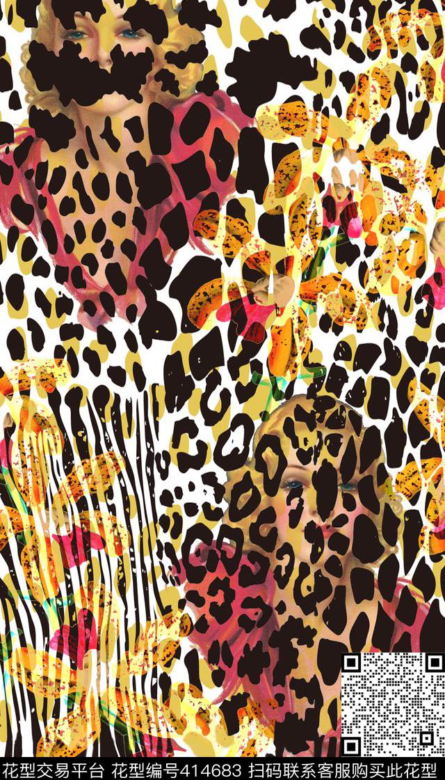 动物纹花卉女人头像数码印花华亿平台下载（图片编号: 414683） - 瓦栏（Walan）