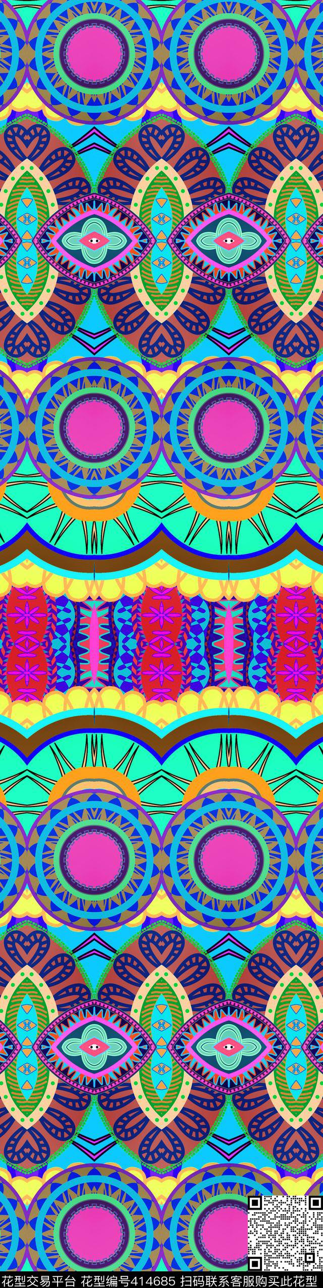 长巾几何民间传统印花华亿平台下载（图片编号: 414685） - 瓦栏（Walan）