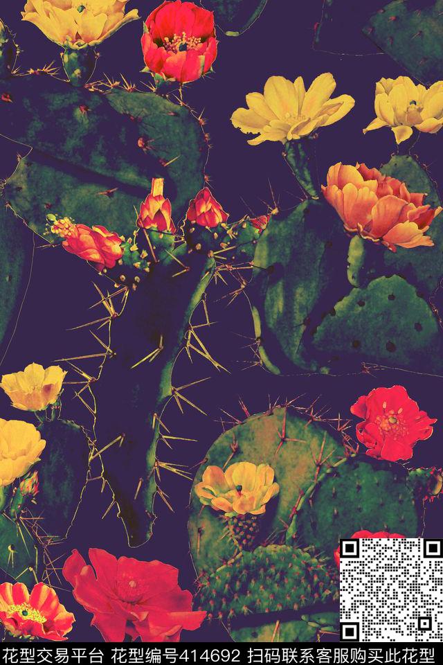 时尚仙人掌植物花卉数码印花华亿平台下载（图片编号: 414692） - 瓦栏（Walan）