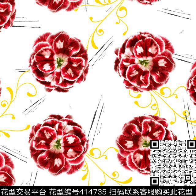 花瓣花卉传统花卉系列数码印花华亿平台下载（图片编号: 414735） - 瓦栏（Walan）