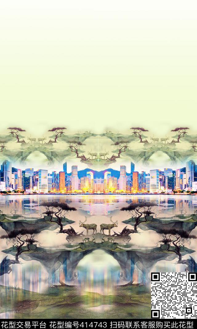 写意建筑自然动物数码印花华亿平台下载（图片编号: 414743） - 瓦栏（Walan）