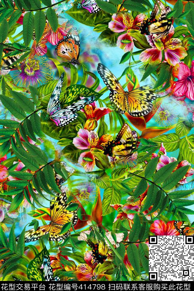 热带盛夏异国花卉数码印花华亿平台下载（图片编号: 414798） - 瓦栏（Walan）