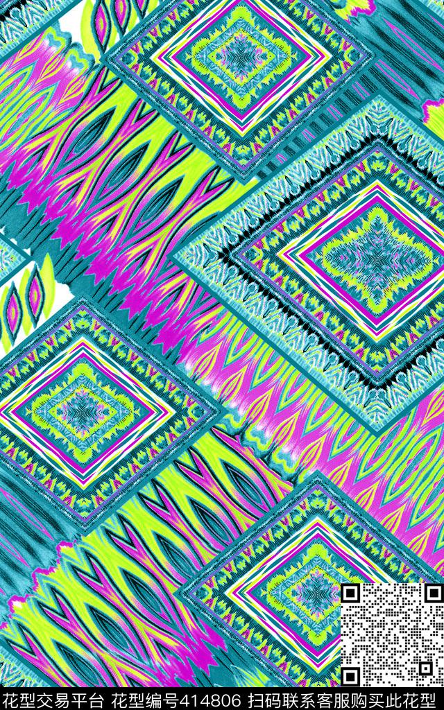 不规则几何四方形传统印花华亿平台下载（图片编号: 414806） - 瓦栏（Walan）