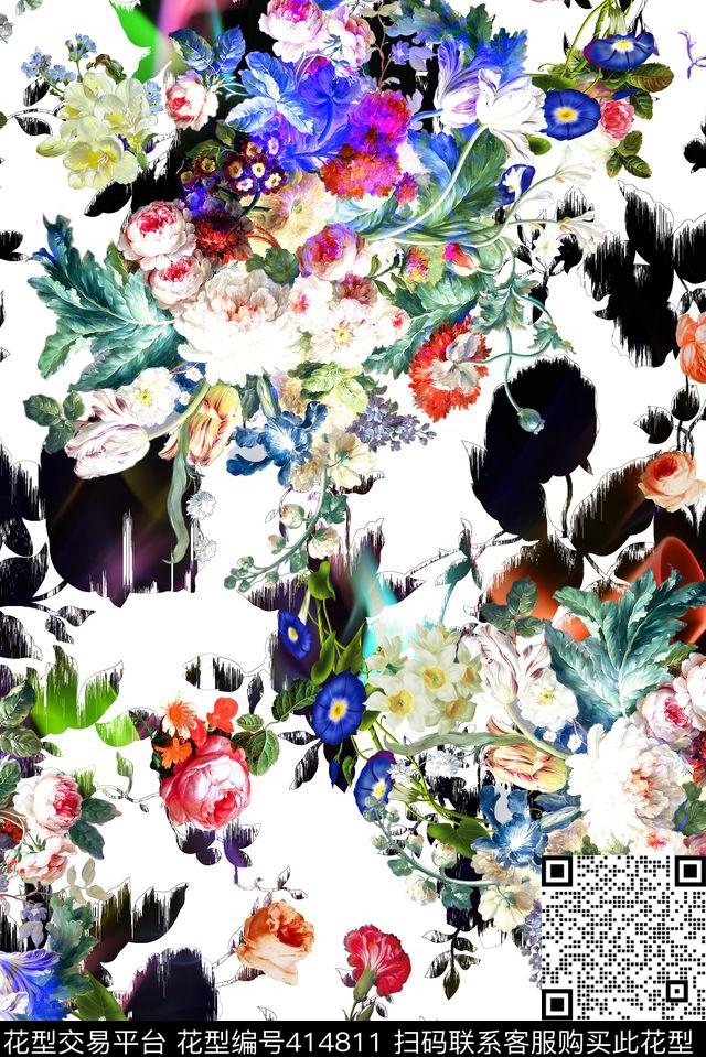夏季数码抽象女装花卉花卉花卉组合数码印花华亿平台下载（图片编号: 414811） - 瓦栏（Walan）