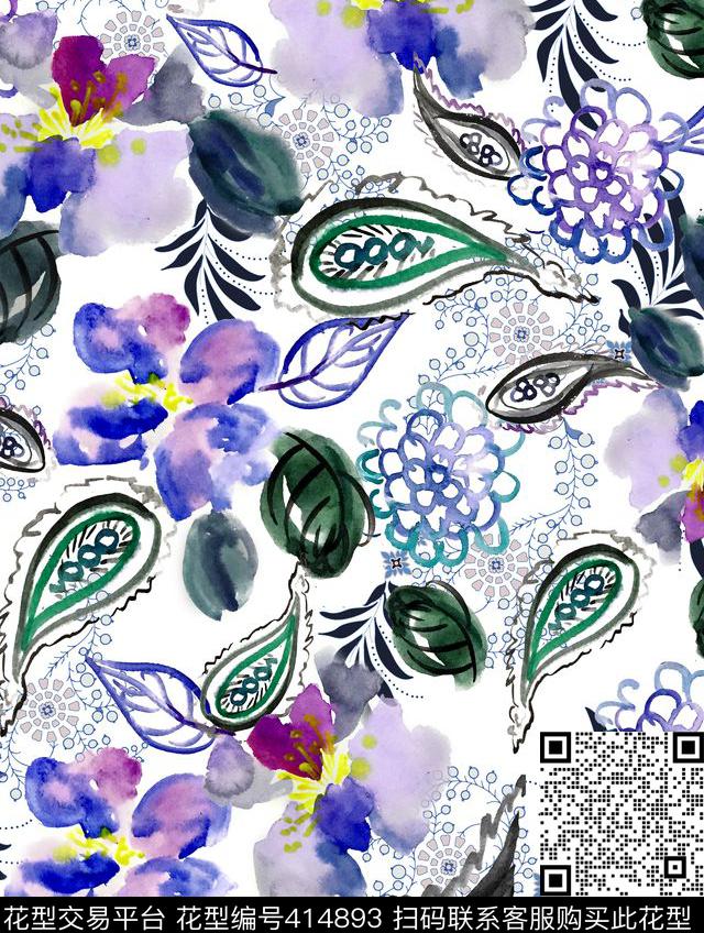 火腿纹手绘水彩数码印花华亿平台下载（图片编号: 414893） - 瓦栏（Walan）