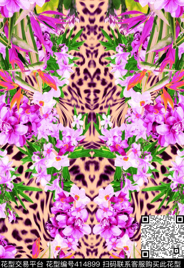 花卉动物豹纹传统印花华亿平台下载（图片编号: 414899） - 瓦栏（Walan）