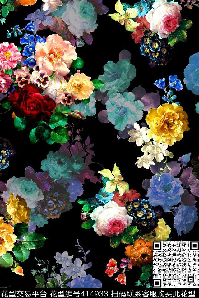 时尚油画花卉花卉数码印花华亿平台下载（图片编号: 414933） - 瓦栏（Walan）
