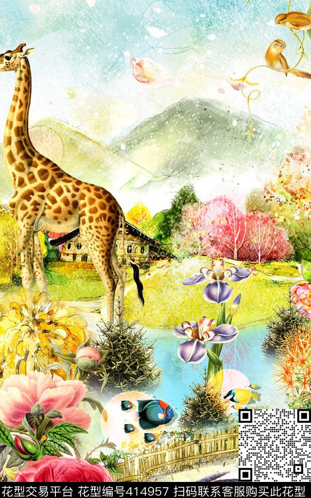 动物风景花卉数码印花华亿平台下载（图片编号: 414957） - 瓦栏（Walan）