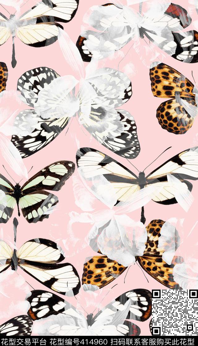 清新蝴蝶花卉数码印花华亿平台下载（图片编号: 414960） - 瓦栏（Walan）