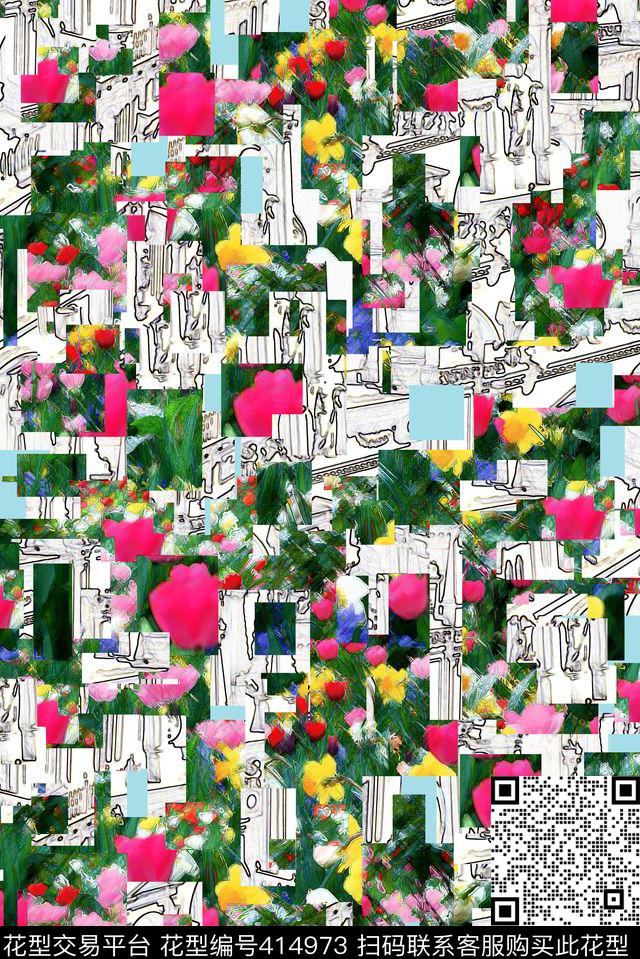 建筑欧洲印象素描数码印花华亿平台下载（图片编号: 414973） - 瓦栏（Walan）