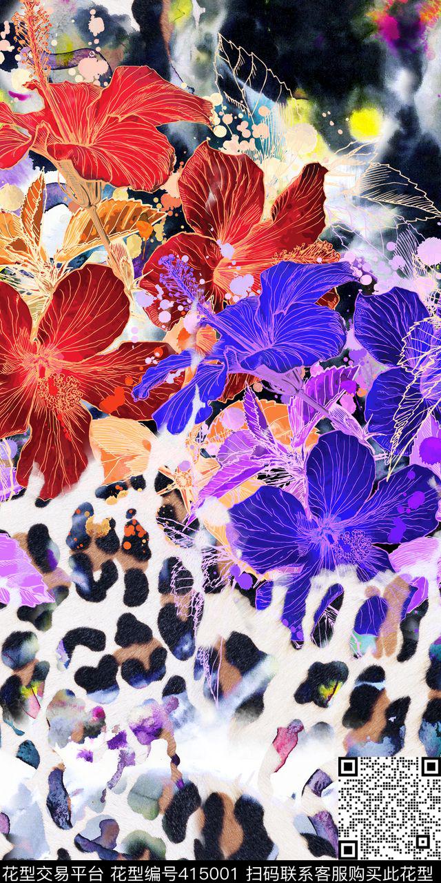豹纹抽象花卉内衣数码印花华亿平台下载（图片编号: 415001） - 瓦栏（Walan）