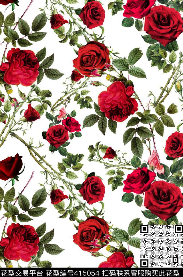 欧式宫廷风写实手绘流行时尚数码印花华亿平台下载（图片编号: 415054） - 瓦栏（Walan）