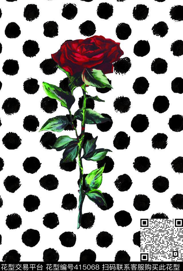 波点玫瑰数码印花华亿平台下载（图片编号: 415068） - 瓦栏（Walan）